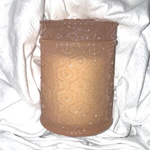 Sand + Fog Island Orchid Candle Heavy Pink Glass Etched Like Crystal New 8 oz